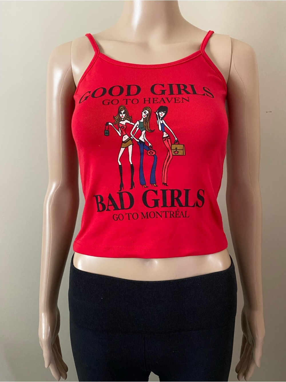 Good Girls go to heaven Bad Girls go to Montreal Red Cami Top, women’s small